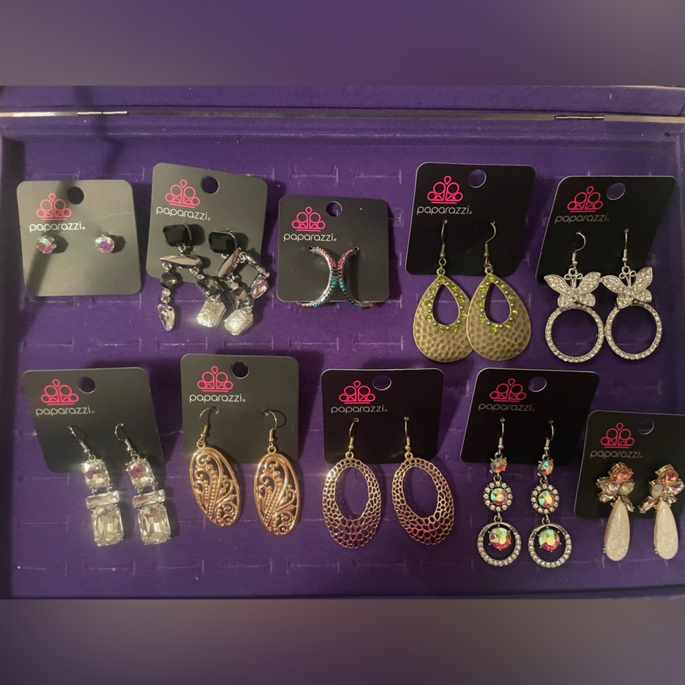 Women's Jewelry Set of 10 - Gold, Silver, and Black Dazzling Earrings